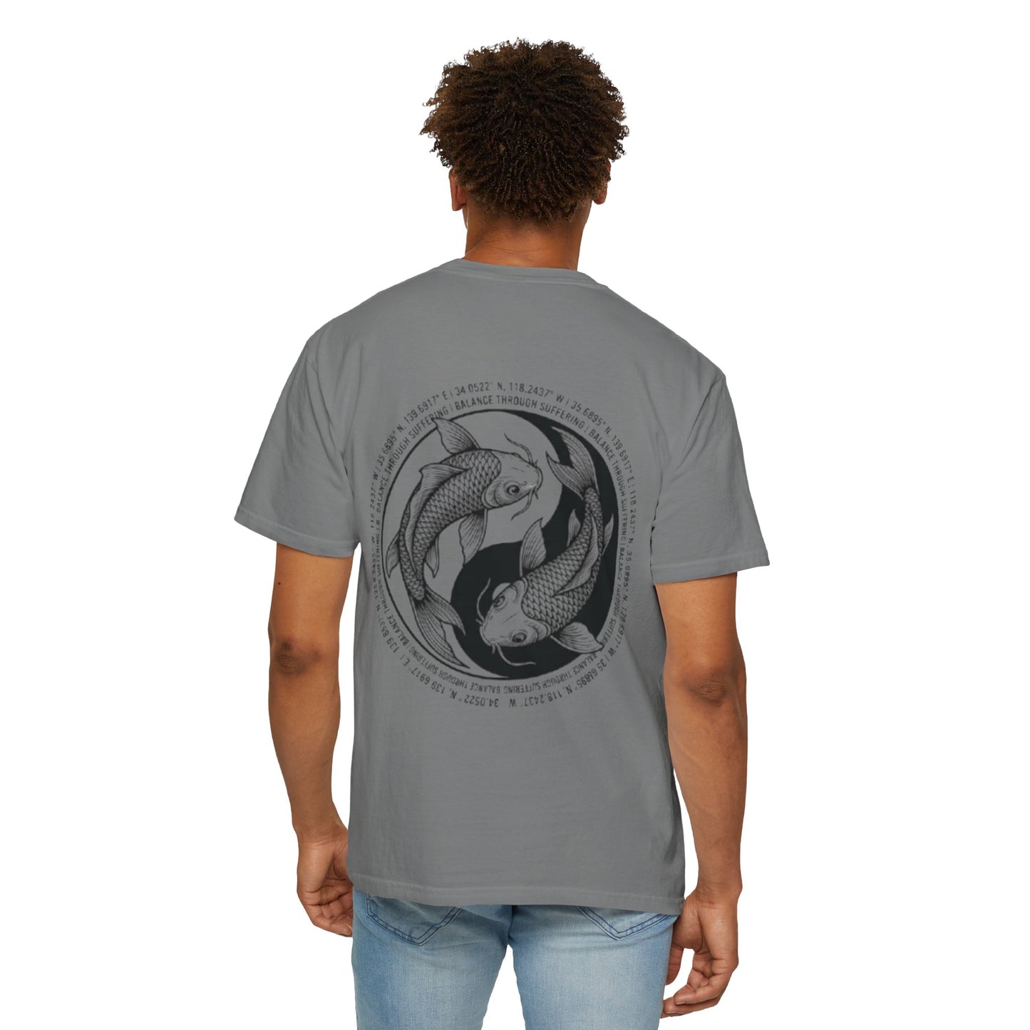 MIRAI Yin Yang — Floral Koi Fish Graphic Tee with Inspirational Script
