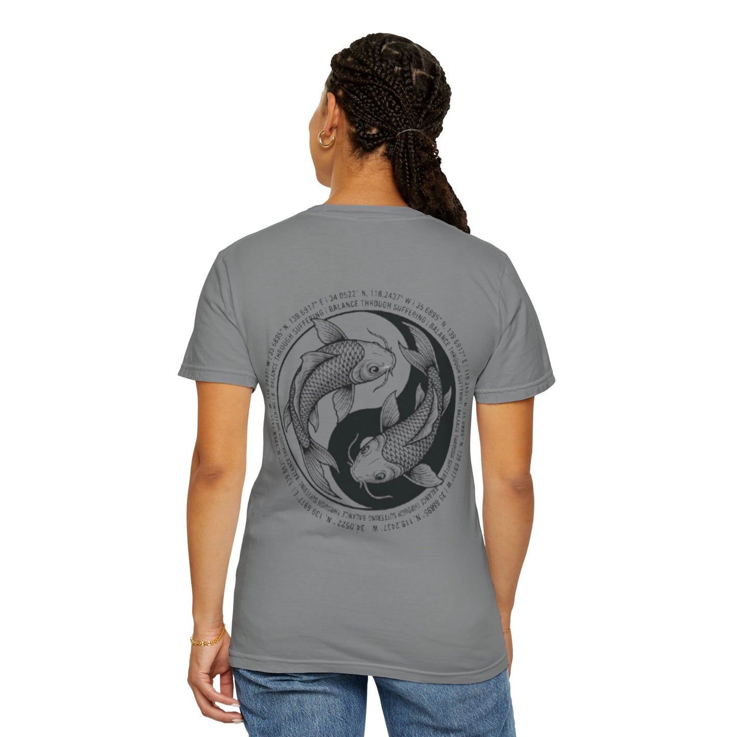 MIRAI Yin Yang — Floral Koi Fish Graphic Tee with Inspirational Script