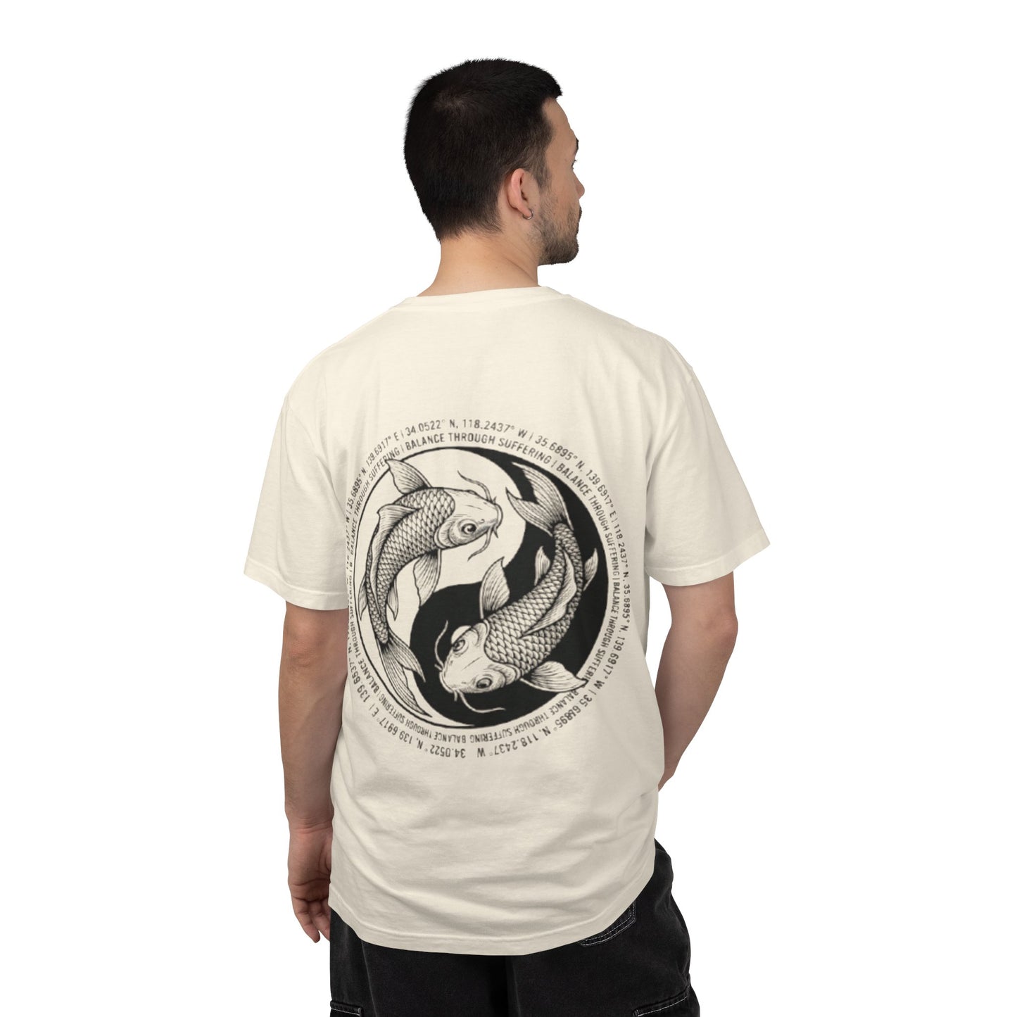 MIRAI Yin Yang — Floral Koi Fish Graphic Tee with Inspirational Script