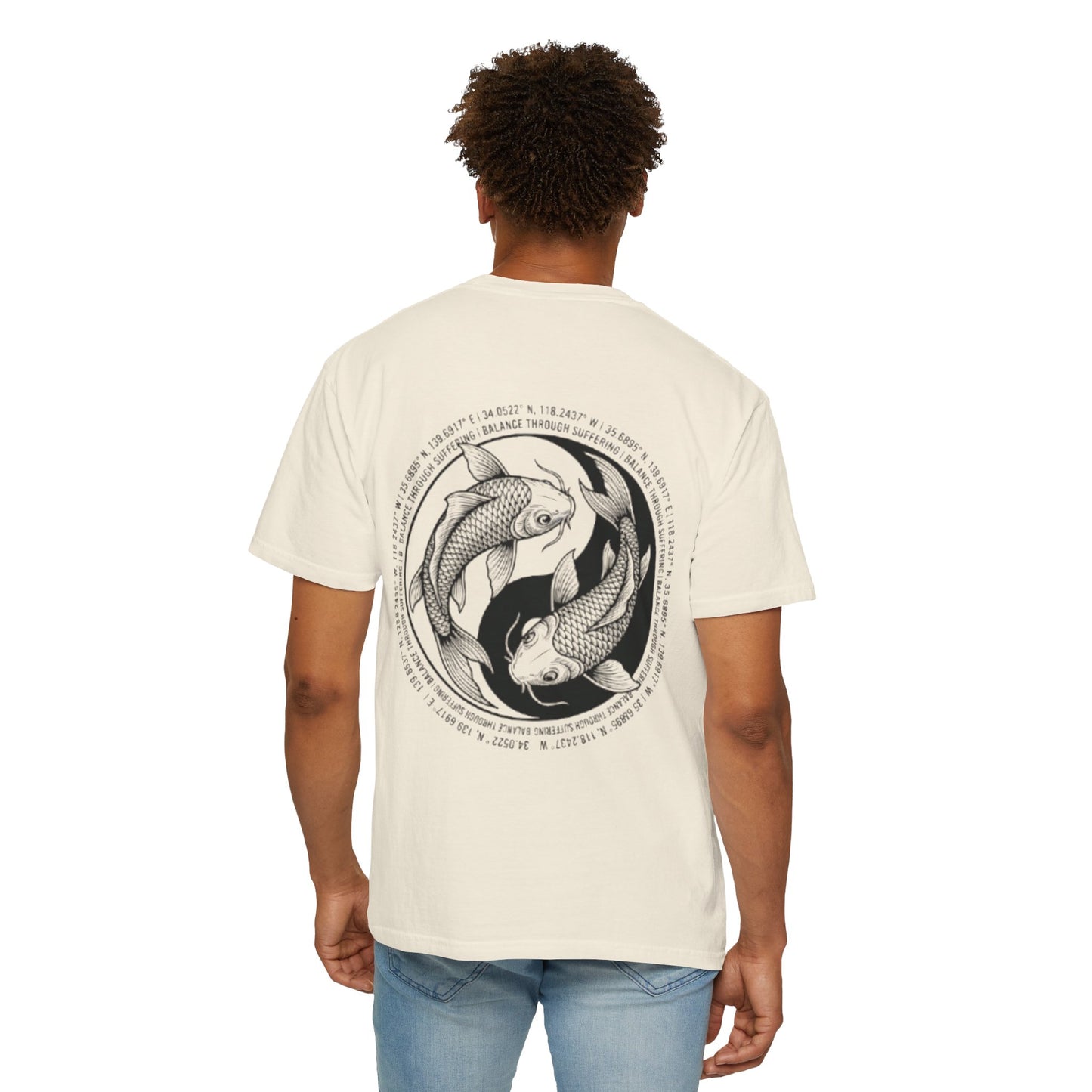 MIRAI Yin Yang — Floral Koi Fish Graphic Tee with Inspirational Script