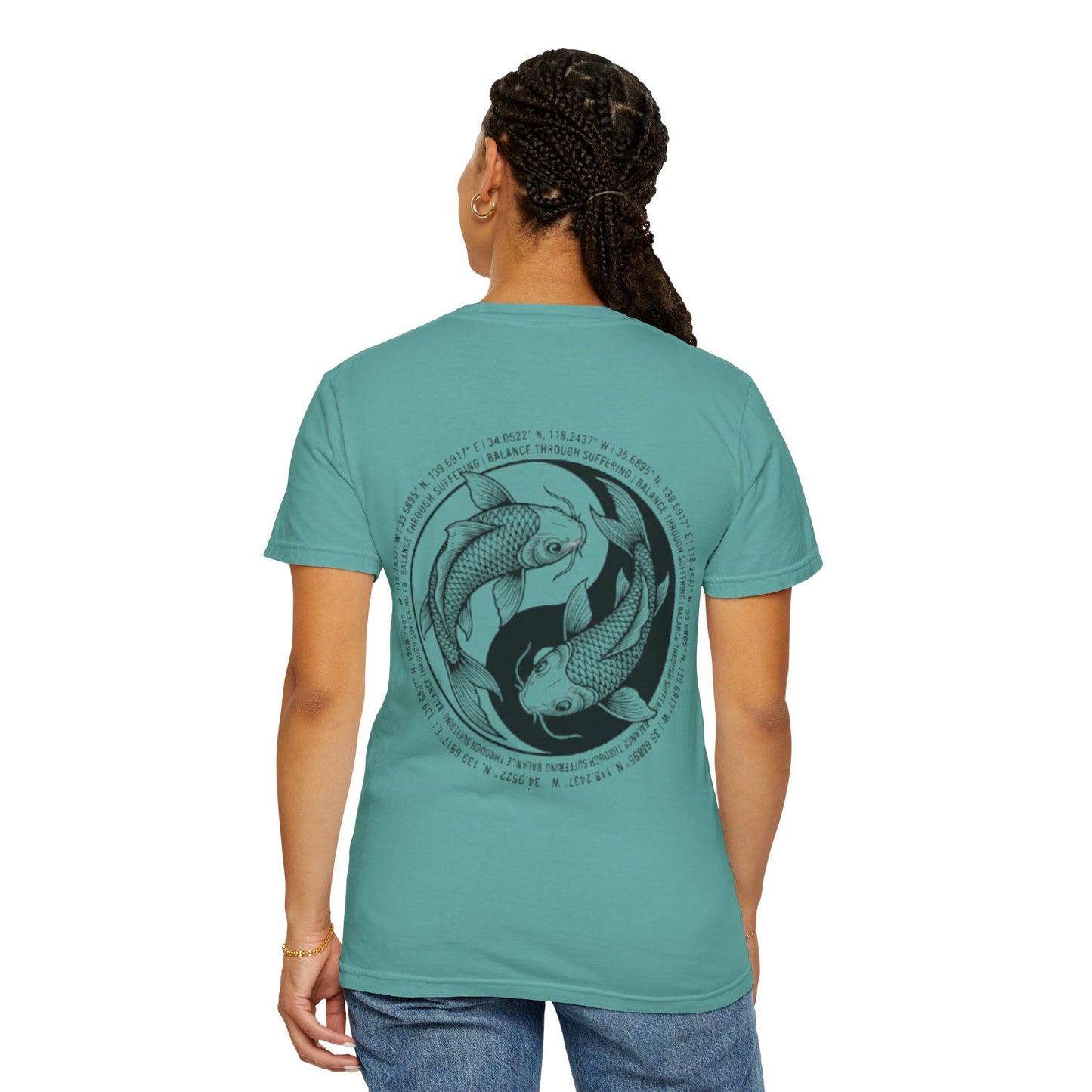 MIRAI Yin Yang — Floral Koi Fish Graphic Tee with Inspirational Script