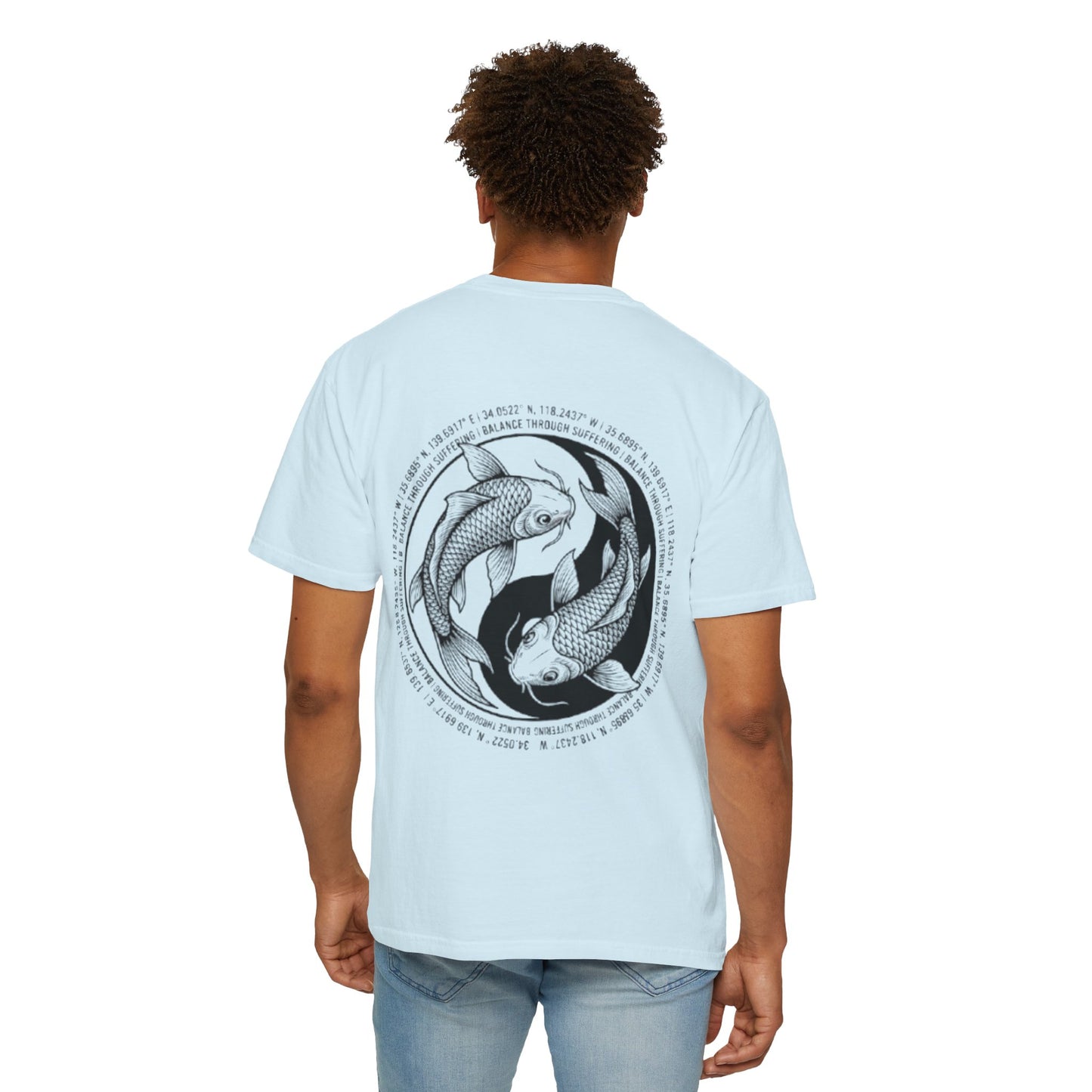 MIRAI Yin Yang — Floral Koi Fish Graphic Tee with Inspirational Script