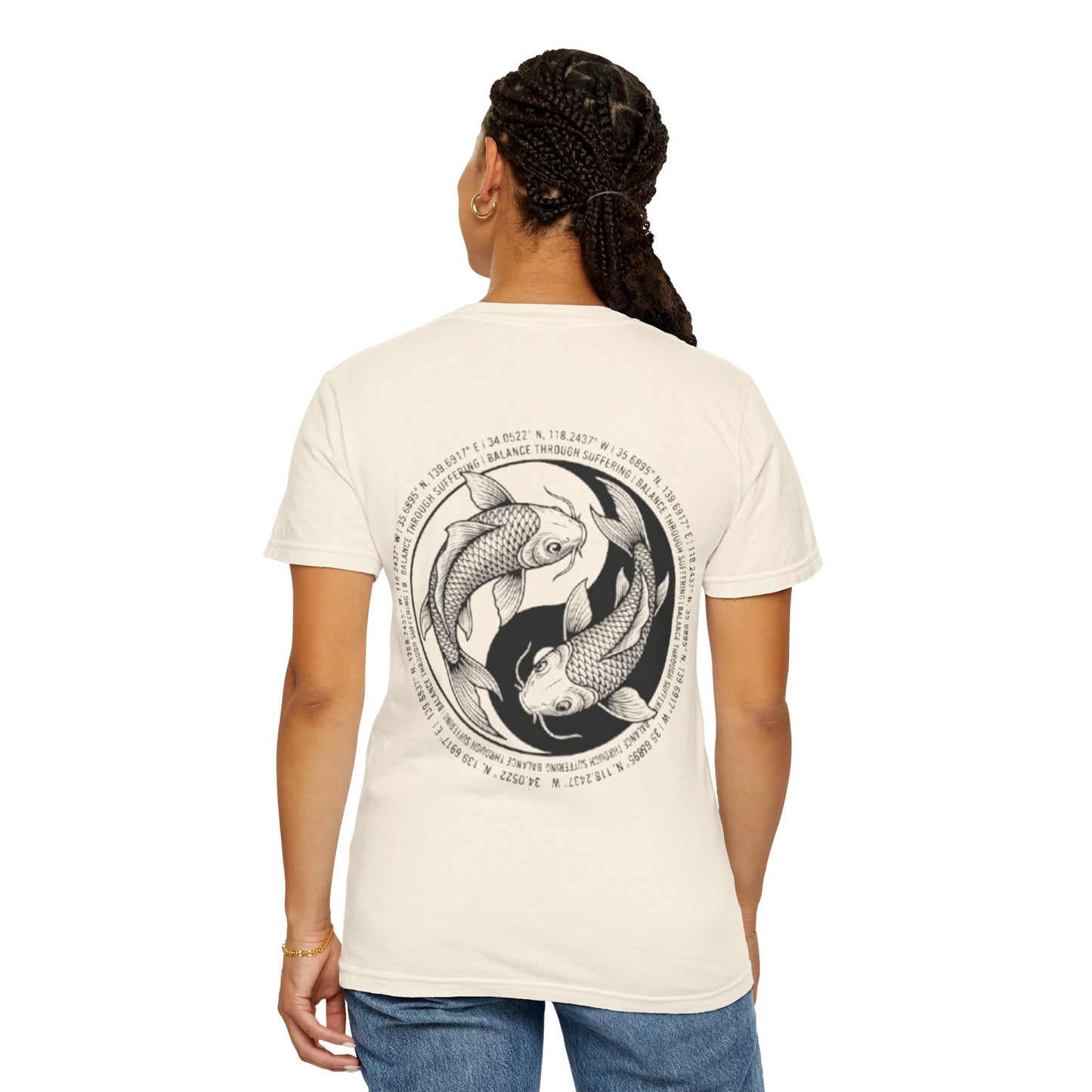 MIRAI Yin Yang — Floral Koi Fish Graphic Tee with Inspirational Script