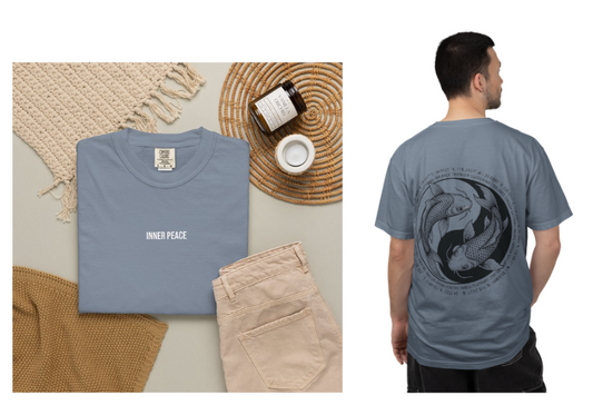 MIRAI Yin Yang — Floral Koi Fish Graphic Tee with Inspirational Script