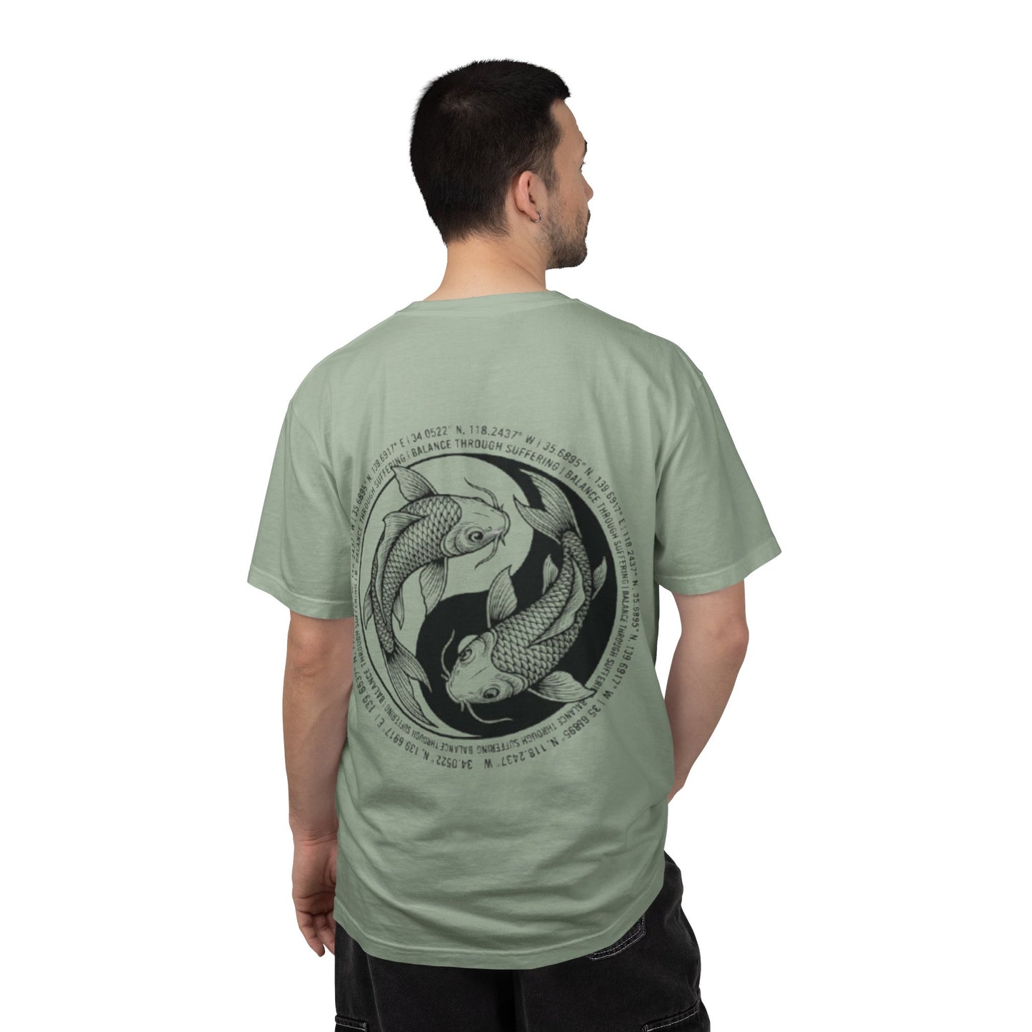 MIRAI Yin Yang — Floral Koi Fish Graphic Tee with Inspirational Script