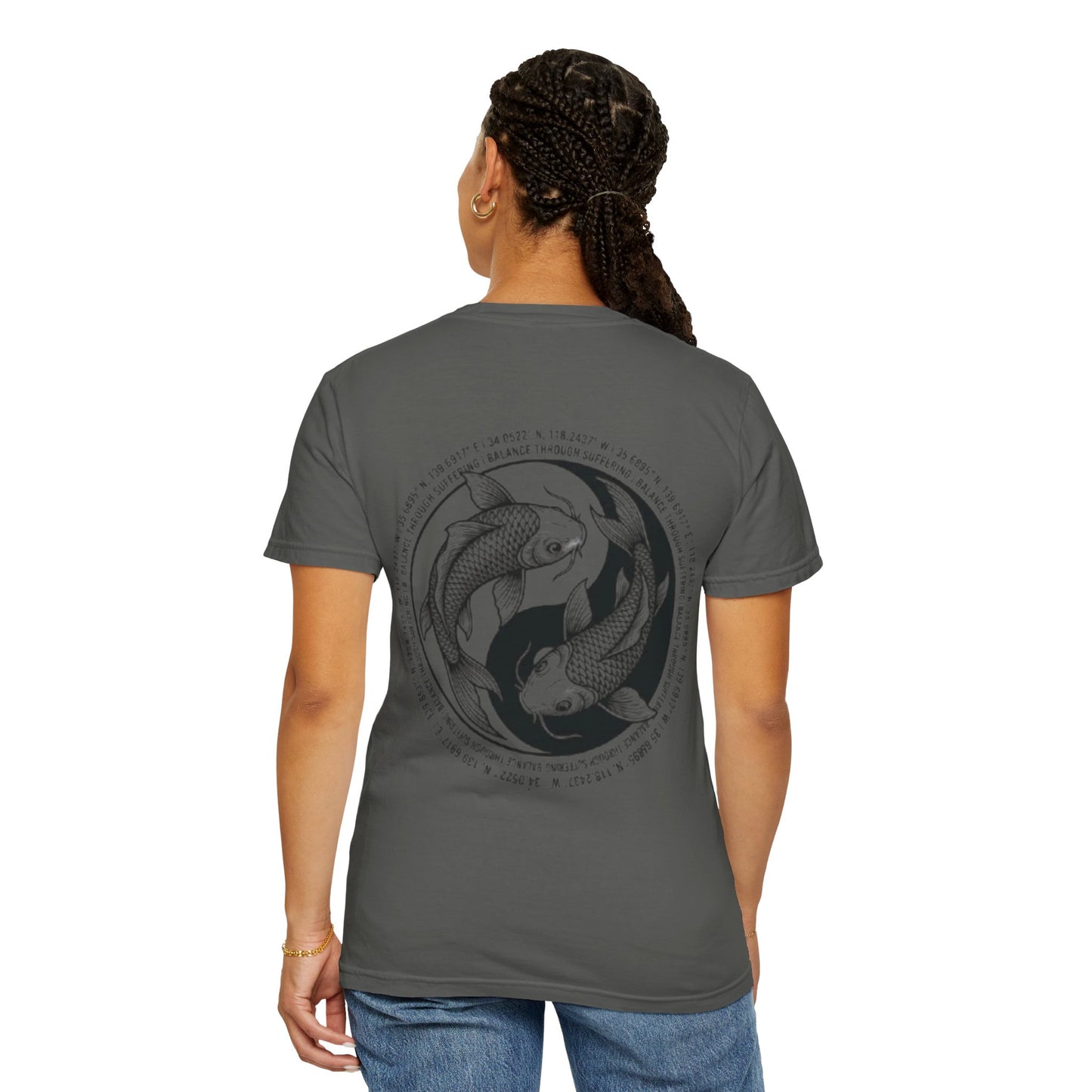 MIRAI Yin Yang — Floral Koi Fish Graphic Tee with Inspirational Script
