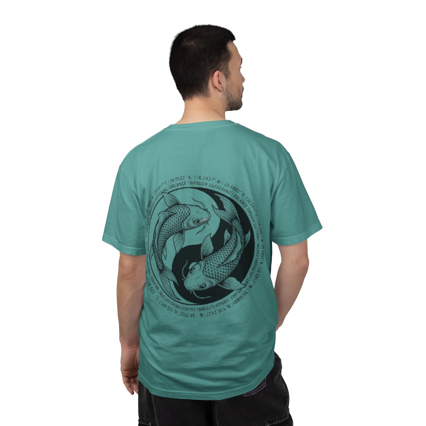 MIRAI Yin Yang — Floral Koi Fish Graphic Tee with Inspirational Script