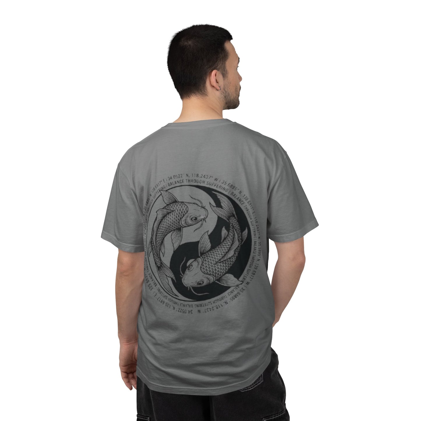 MIRAI Yin Yang — Floral Koi Fish Graphic Tee with Inspirational Script