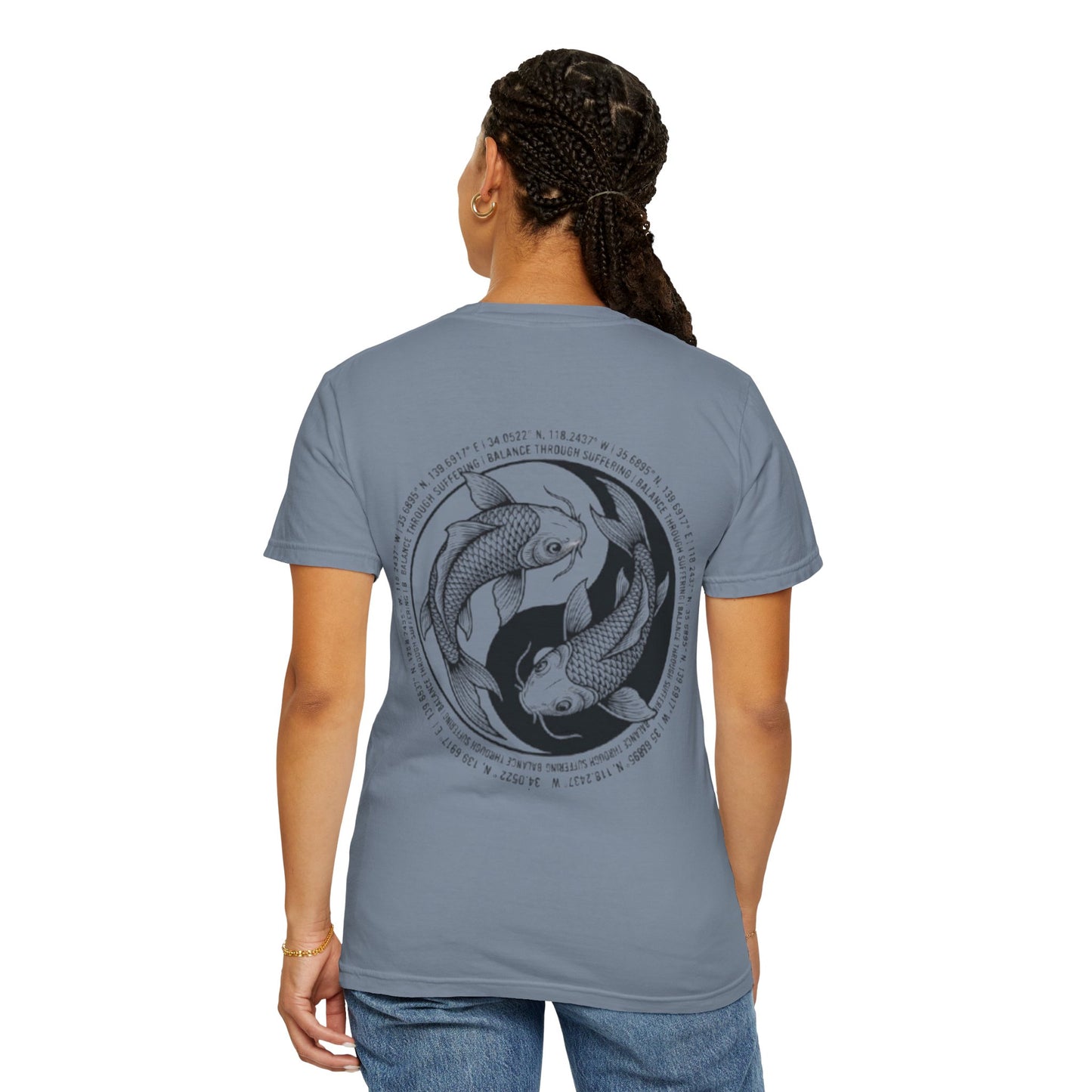 MIRAI Yin Yang — Floral Koi Fish Graphic Tee with Inspirational Script