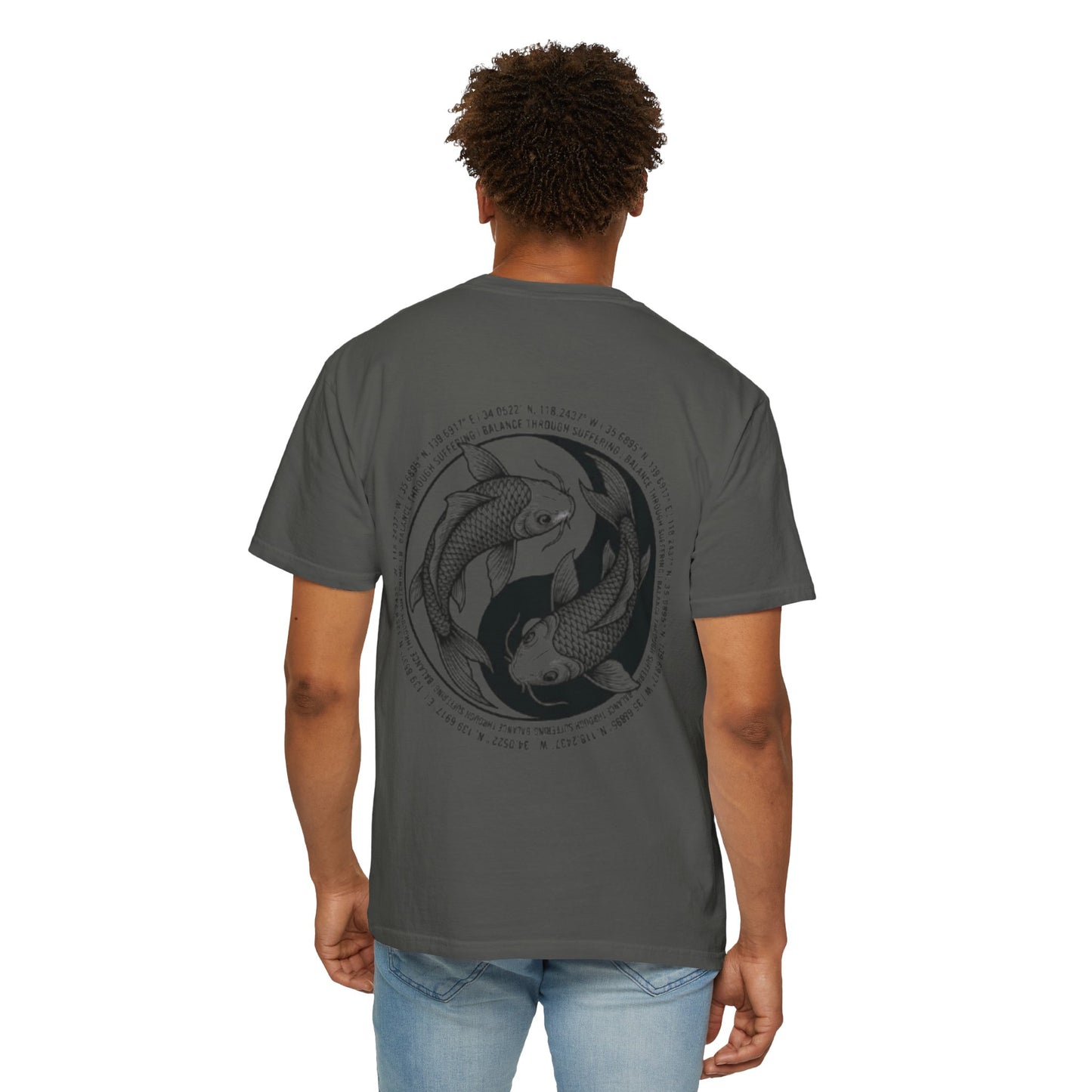 MIRAI Yin Yang — Floral Koi Fish Graphic Tee with Inspirational Script