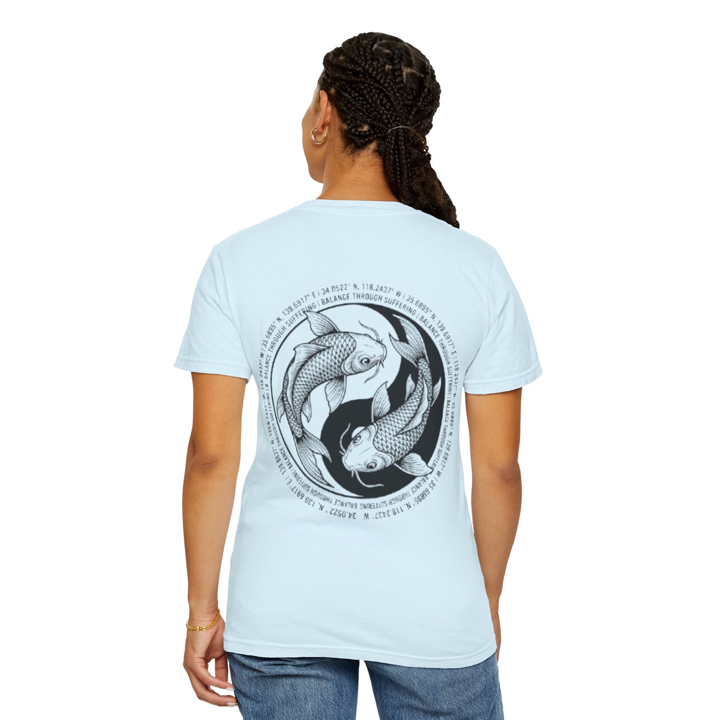 MIRAI Yin Yang — Floral Koi Fish Graphic Tee with Inspirational Script