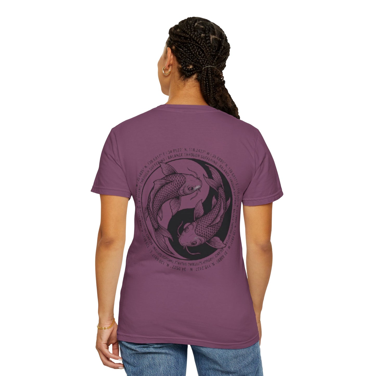 MIRAI Yin Yang — Floral Koi Fish Graphic Tee with Inspirational Script