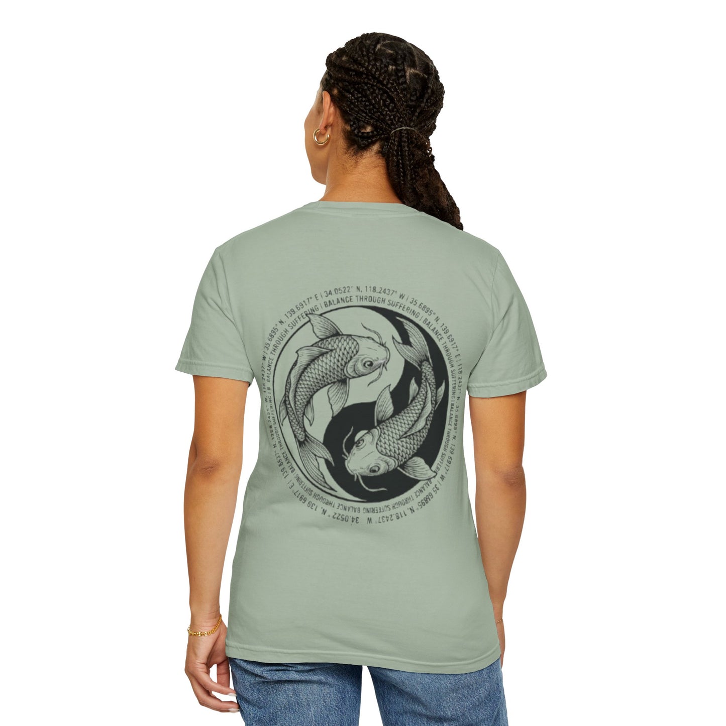 MIRAI Yin Yang — Floral Koi Fish Graphic Tee with Inspirational Script