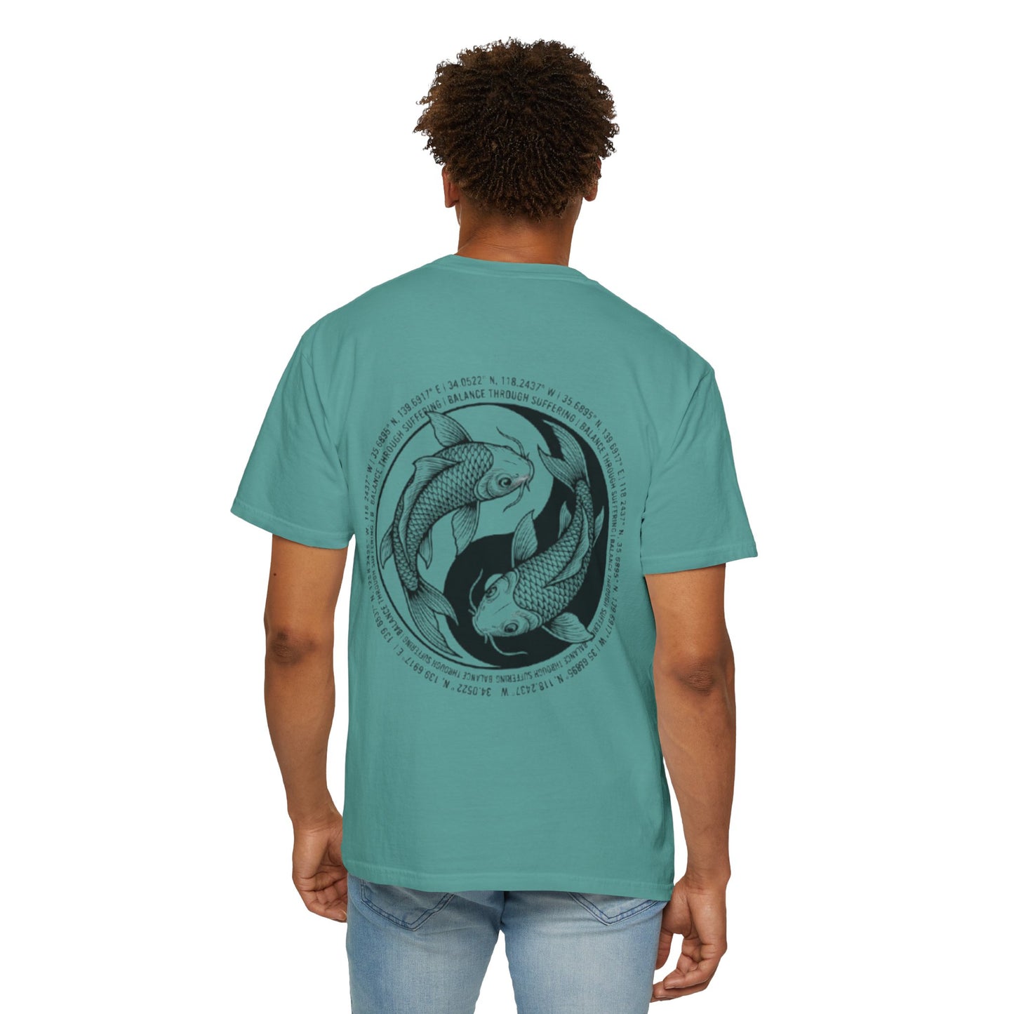MIRAI Yin Yang — Floral Koi Fish Graphic Tee with Inspirational Script