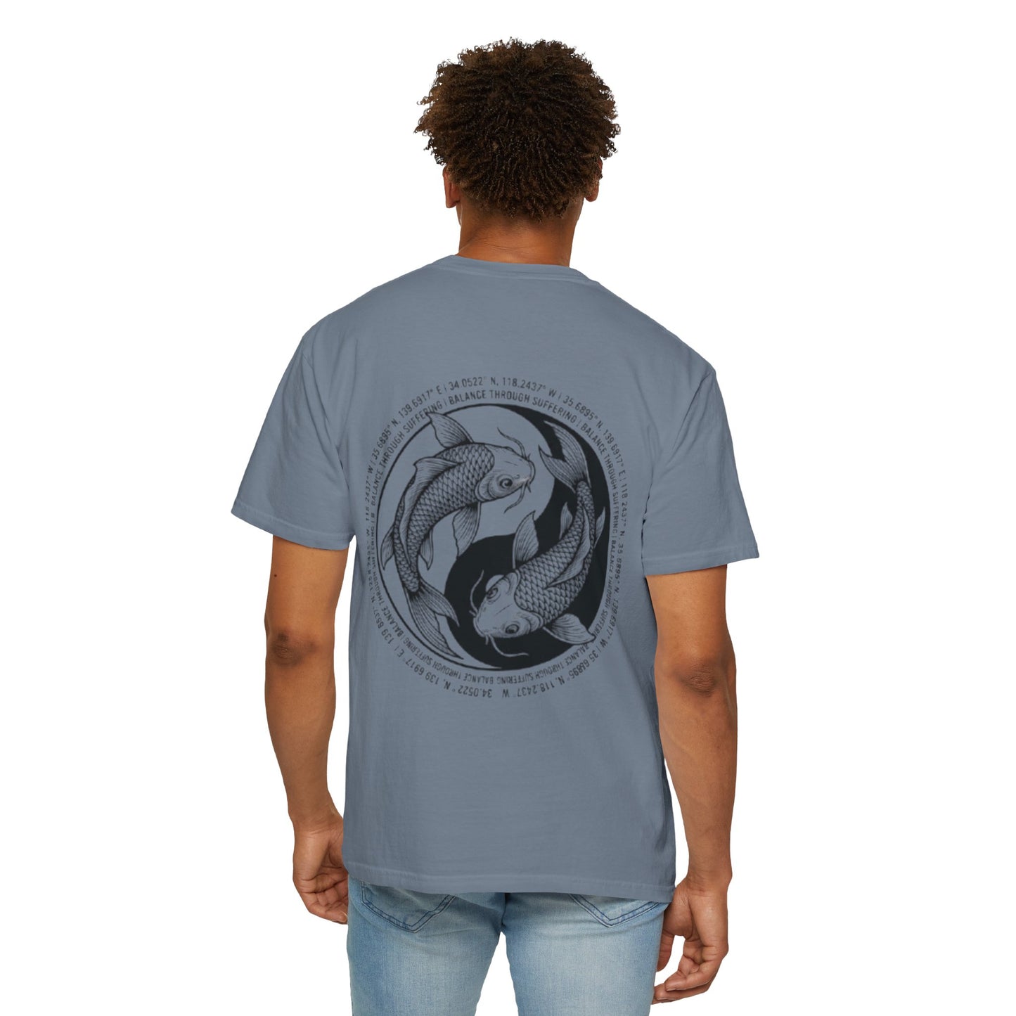 MIRAI Yin Yang — Floral Koi Fish Graphic Tee with Inspirational Script